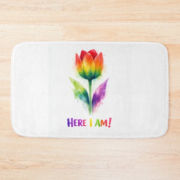 Item preview, Mexican coloured tulip on white background with 'HERE I AM ' quote designed and sold by wallartofmio.