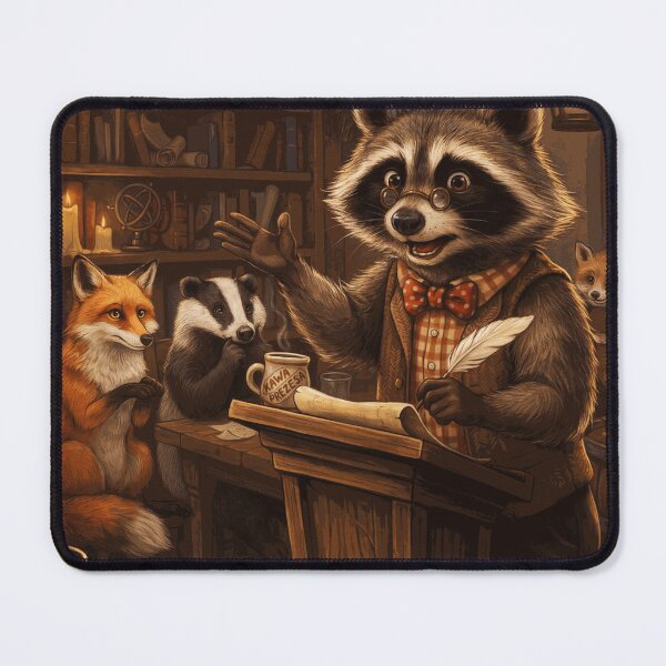 Item preview, Wise Raccoon Storyteller Teaching Woodland Animals in a Cozy Candlelit Library designed and sold by SorenDuvall.