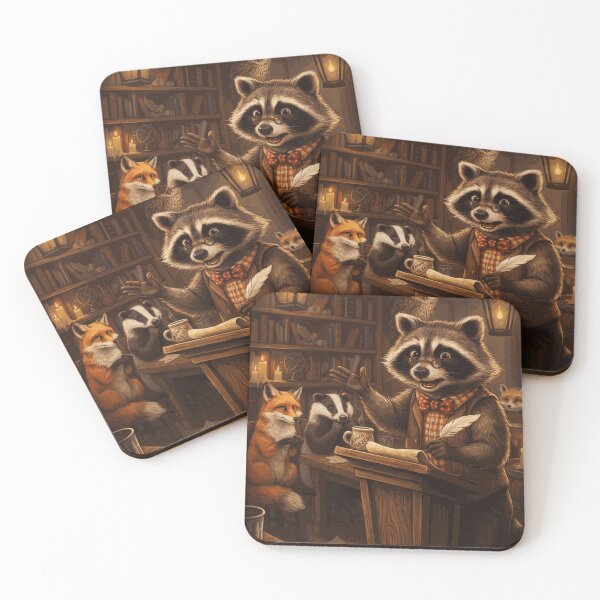 Item preview, Wise Raccoon Storyteller Teaching Woodland Animals in a Cozy Candlelit Library designed and sold by SorenDuvall.