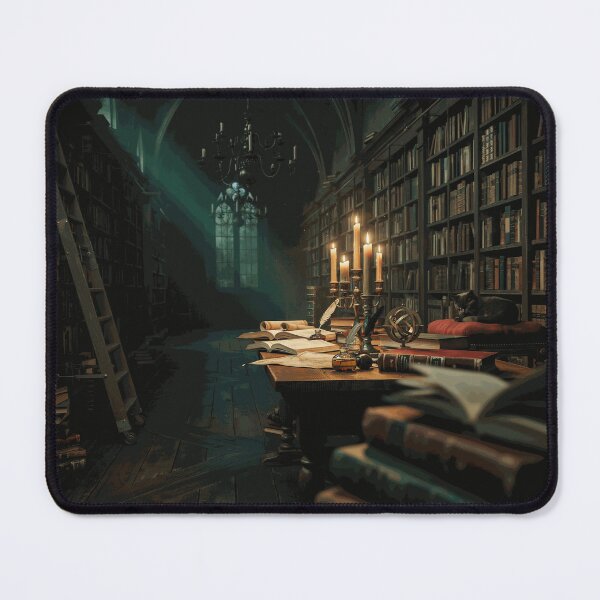 Item preview, Dark Gothic Library with Candlelight Antique Books and Sleeping Black Cat designed and sold by ArlenWescott.