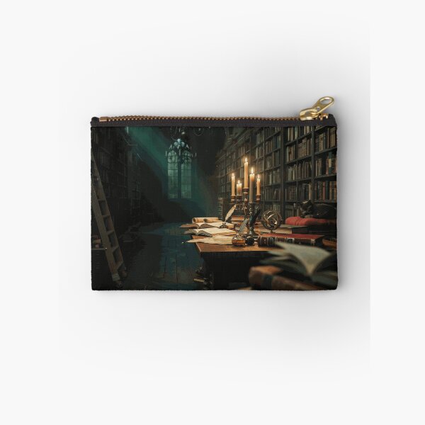 Item preview, Dark Gothic Library with Candlelight Antique Books and Sleeping Black Cat designed and sold by ArlenWescott.