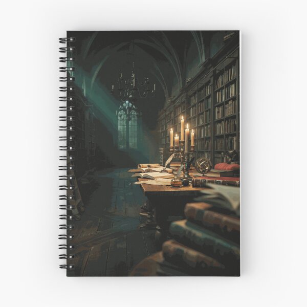 Item preview, Dark Gothic Library with Candlelight Antique Books and Sleeping Black Cat designed and sold by ArlenWescott.