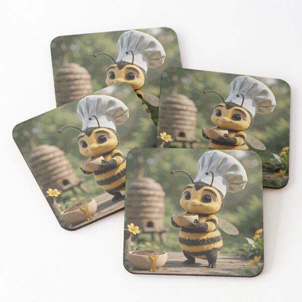 Item preview, Cute Bumblebee Chef Serving Fresh Honey Beside a Garden Beehive designed and sold by ArlenWescott.