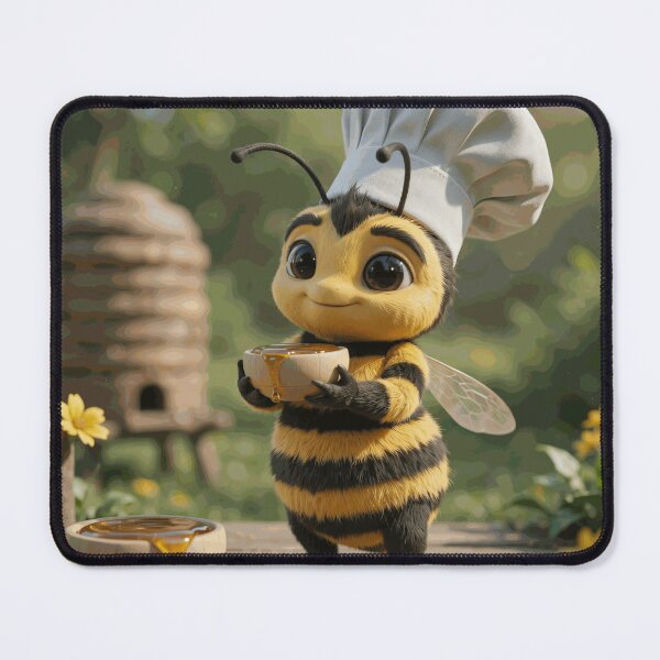 Item preview, Cute Bumblebee Chef Serving Fresh Honey Beside a Garden Beehive designed and sold by ArlenWescott.