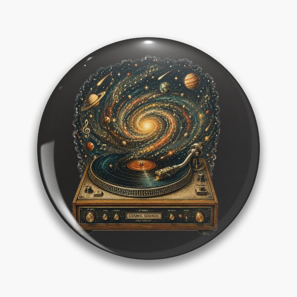 Item preview, Lost Between Galaxies & Grooves | Retro Cosmic Vinyl Turntable Illustration designed and sold by Golden Era Studio.