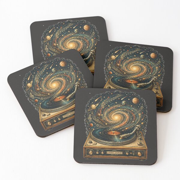 Item preview, Lost Between Galaxies & Grooves | Retro Cosmic Vinyl Turntable Illustration designed and sold by Golden Era Studio.