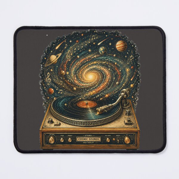 Item preview, Lost Between Galaxies & Grooves | Retro Cosmic Vinyl Turntable Illustration designed and sold by Golden Era Studio.