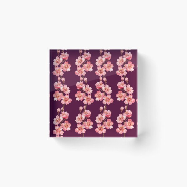 Item preview, ​Vintage Sakura Cherry Blossom Pattern on Deep Plum Purple designed and sold by ​Jyoti Digital Artist.