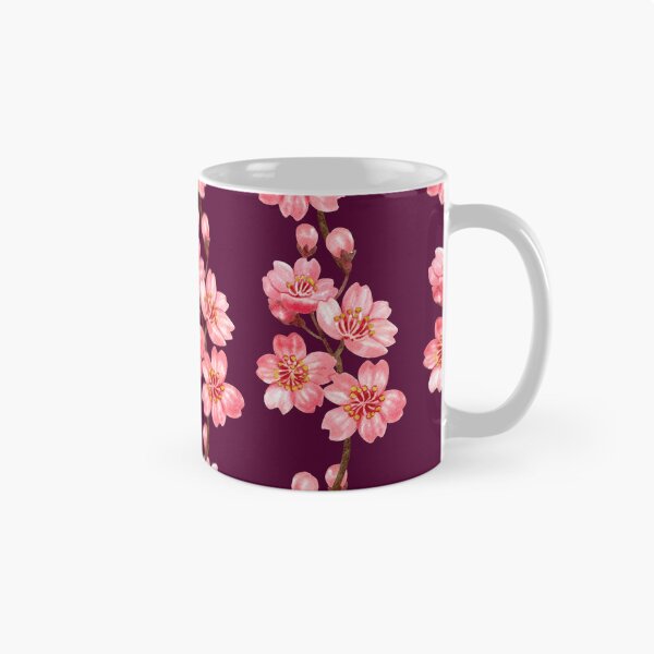 Item preview, ​Vintage Sakura Cherry Blossom Pattern on Deep Plum Purple designed and sold by ​Jyoti Digital Artist.