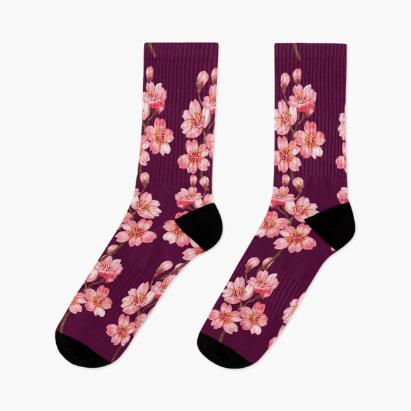 Item preview, ​Vintage Sakura Cherry Blossom Pattern on Deep Plum Purple designed and sold by ​Jyoti Digital Artist.