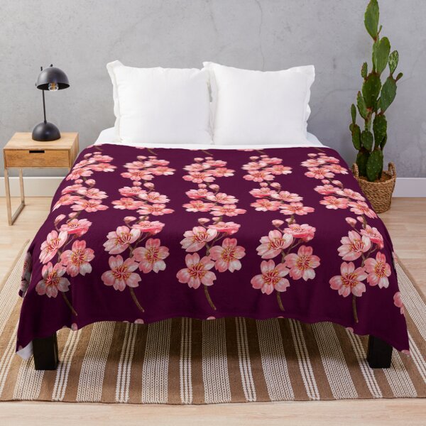Item preview, Vintage Sakura Cherry Blossom Pattern on Deep Plum Purple designed and sold by Jyoti-Quotes.