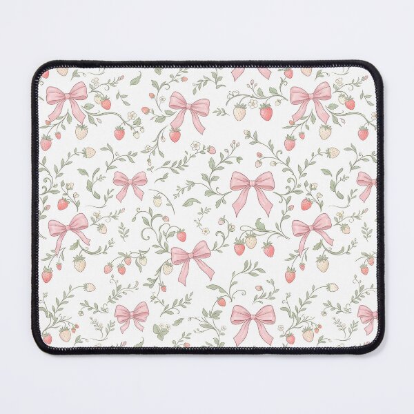 Item preview, Coquette Strawberry Bow Pattern, Pink Strawberry Seamless Floral Print, Cottagecore Aesthetic, Cute Feminine Design for Mugs, Tumblers, Fabric & Gifts designed and sold by Raw Tigers.