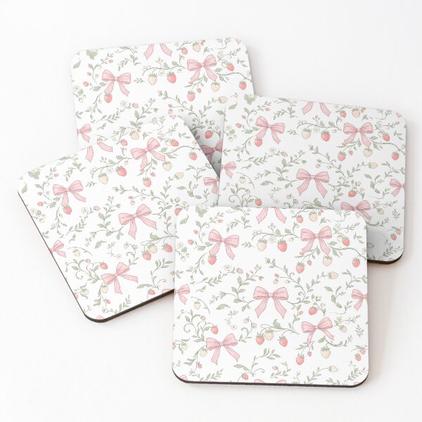 Item preview, Coquette Strawberry Bow Pattern, Pink Strawberry Seamless Floral Print, Cottagecore Aesthetic, Cute Feminine Design for Mugs, Tumblers, Fabric & Gifts designed and sold by Raw Tigers.