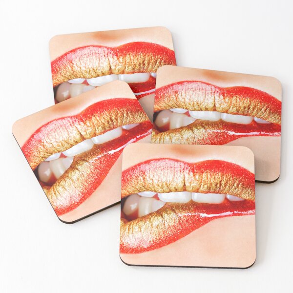 Item preview, Red and Gold Lips – Glamorous Metallic Portrait designed and sold by Superview.