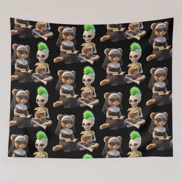 Item preview, NunBear Reading and Mohawk Skelly Tropical Chill designed and sold by LujziWorld.