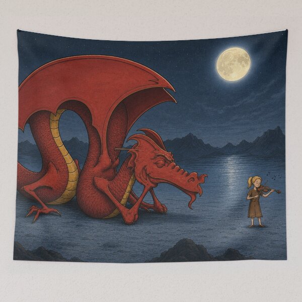 Item preview, Dragon Fantasy Storybook Illustration Listening to Violin for Fantasy Art Lovers designed and sold by RickE.
