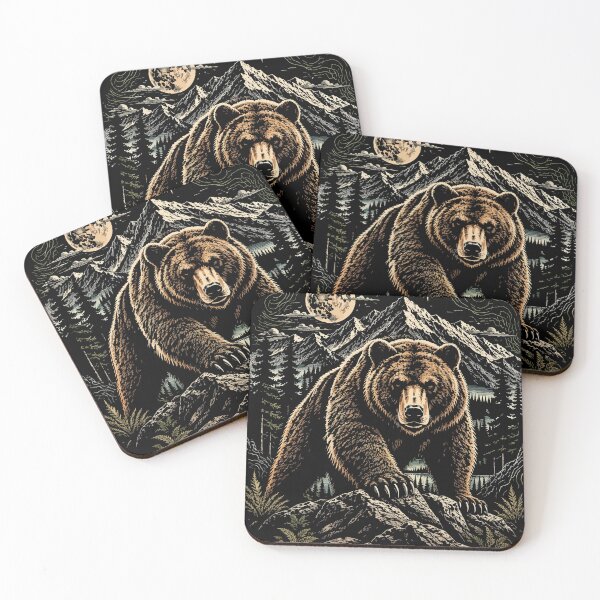 Item preview, Grizzly Bear Moon Wilderness Wildlife Mountain Art designed and sold by hobrath.