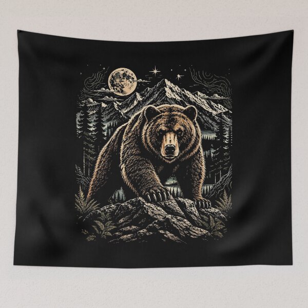 Item preview, Grizzly Bear Moon Wilderness Wildlife Mountain Art designed and sold by hobrath.