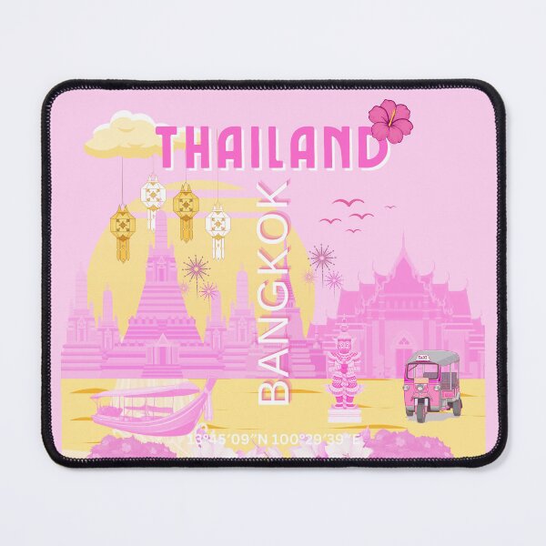 Item preview, Bangkok Thailand Travel Poster | Pink Thai Temple Wall Art | Retro Travel Print | Thai Aesthetic Illustration designed and sold by Magic Love Art Print.