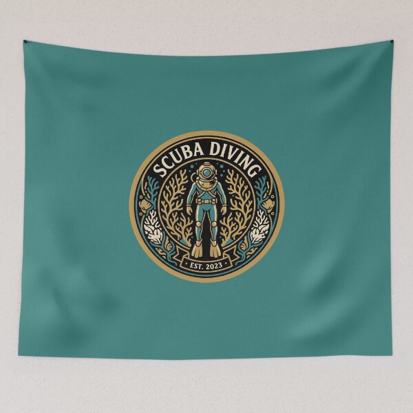 Item preview, Vintage Scuba Diving Deep Sea Diver Emblem Coral Reef designed and sold by KiwiRider.