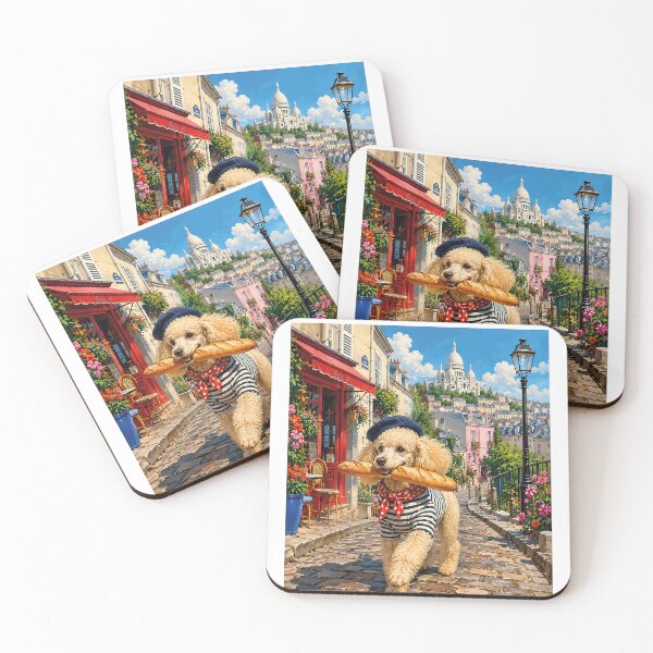 Item preview, Poodle walking through Montmartre with a baguette designed and sold by Nomad-Paws.