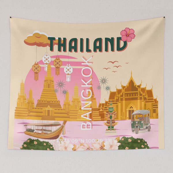 Item preview, Bangkok Thailand Vintage Travel Poster | Thai Temple Wall Art | Retro Bangkok Illustration designed and sold by Magic Love Art Print.