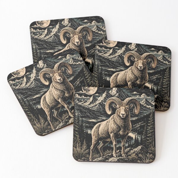 Item preview, Bighorn Ram Mountain Moon Wilderness Wildlife Art designed and sold by hobrath.