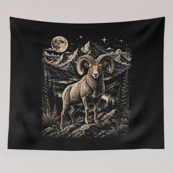Item preview, Bighorn Ram Mountain Moon Wilderness Wildlife Art designed and sold by hobrath.
