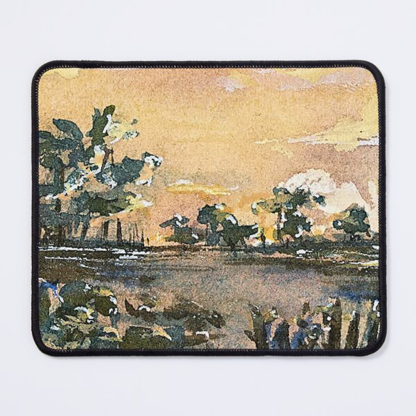 Item preview, Golden Sunset Lake Watercolor Landscape designed and sold by ArdanaMilsman.