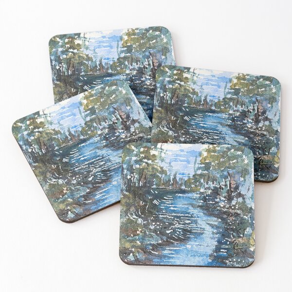 Item preview, Peaceful River Through Forest Watercolor Landscape designed and sold by ArdanaMilsman.
