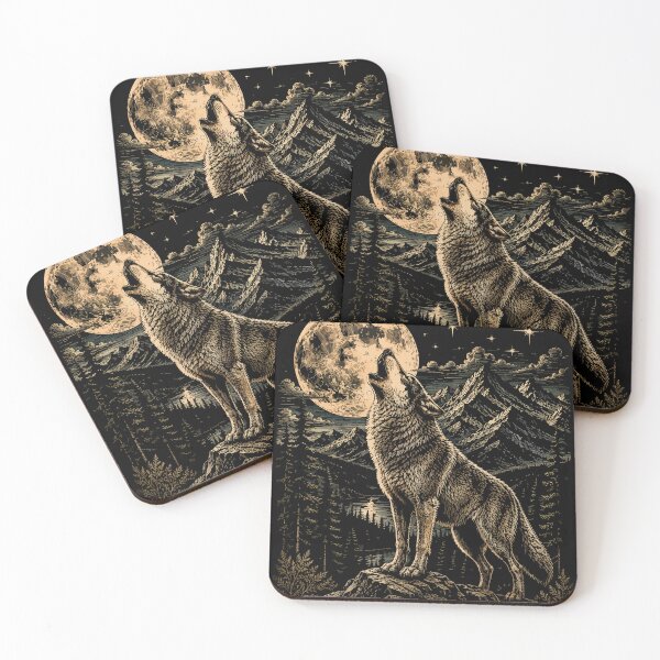 Item preview, Howling Wolf Full Moon Wilderness Wildlife Mountain Art designed and sold by hobrath.