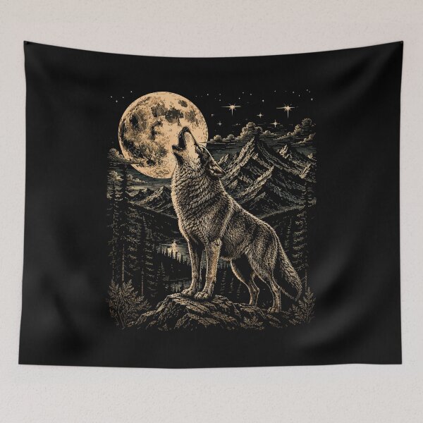 Item preview, Howling Wolf Full Moon Wilderness Wildlife Mountain Art designed and sold by hobrath.