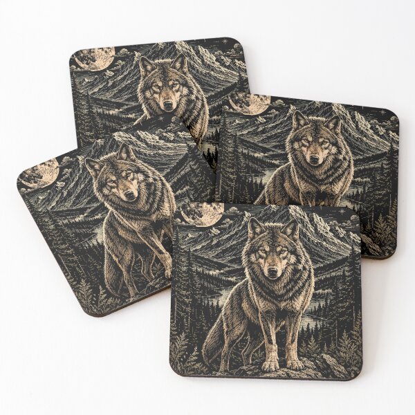 Item preview, Wolf Full Moon Wilderness Wildlife Mountain Art designed and sold by hobrath.