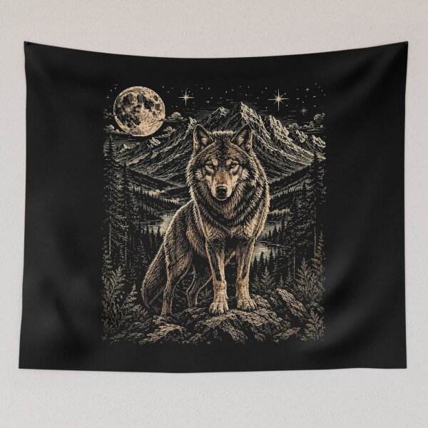 Item preview, Wolf Full Moon Wilderness Wildlife Mountain Art designed and sold by hobrath.