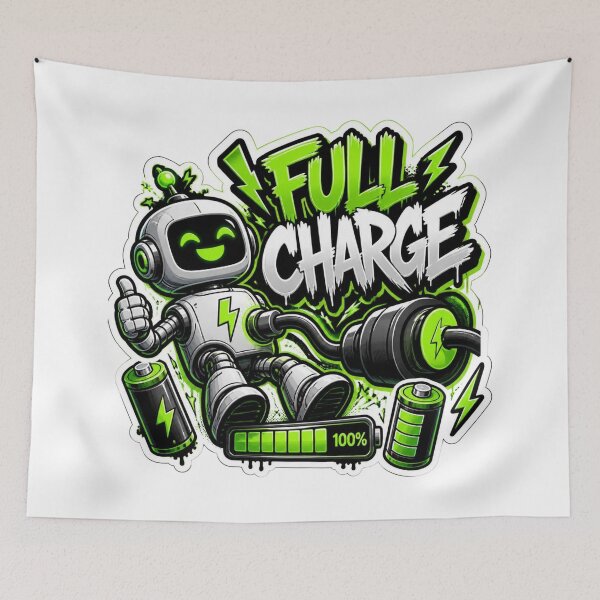 Item preview, FULL CHARGE Graffiti Sticker PNG | Neon Robot Power Mode | Futuristic Gaming Tech Vinyl Decal | Cyber Energy Aesthetic for Laptop, Water Bottle & Notebook designed and sold by Stylestickers55.