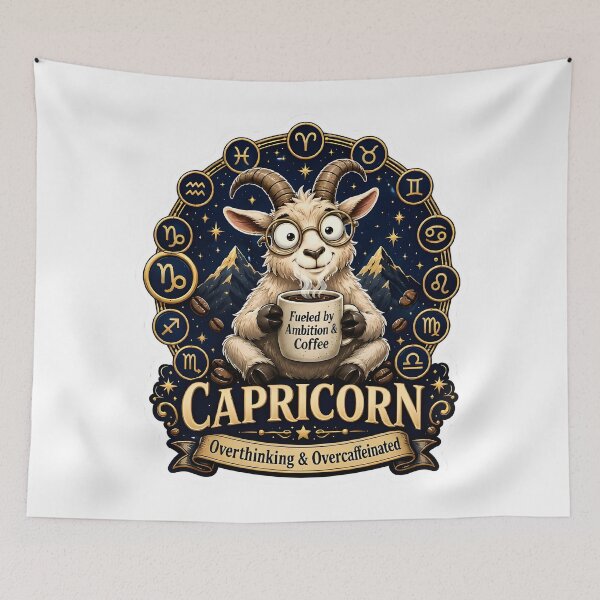 Item preview, Capricorn Overthinking Overcaffeinated Goat Humor designed and sold by Zodiac Celestial Art.