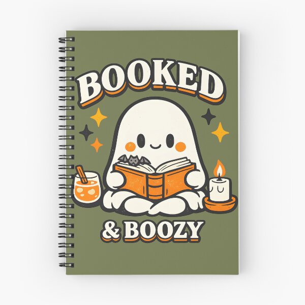 Item preview, BOOKED & BOOZY Cute Ghost Reading Book Halloween Retro Vintage T-Shirt | Cozy Fall Book Lover Design designed and sold by  MAD's Recreation Studio.