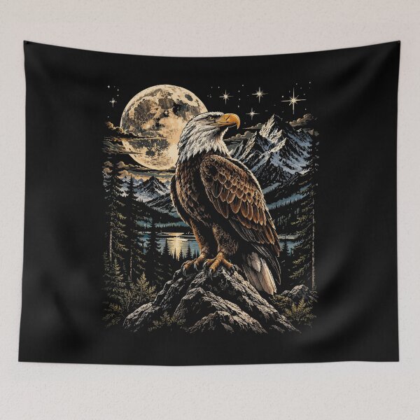 Item preview, Bald Eagle Full Moon Wilderness Mountain Wildlife Art designed and sold by hobrath.