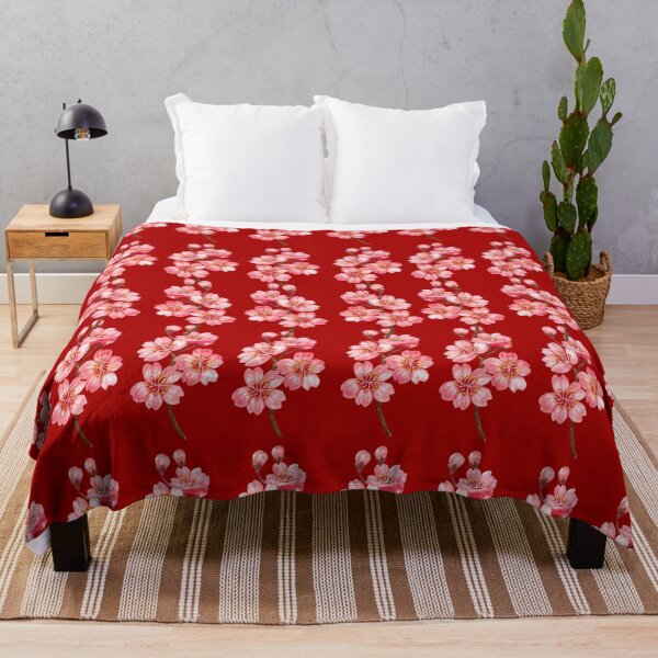 Item preview, Bold Red Cherry Blossom Pattern Japanese Sakura Print designed and sold by Jyoti-Quotes.