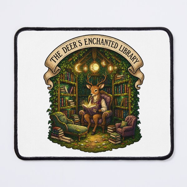 Item preview, The Deer's Enchanted Library | Woodland Stag Scholar | Cozy Fantasy Reading Room | Cottagecore Book Nook | Magical Forest Library designed and sold by MrDev.