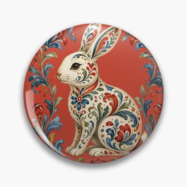 Item preview, Scandinavian Folk Art Rabbit Illustration – Rosemaling Style Design Art designed and sold by MagicMakerPh.