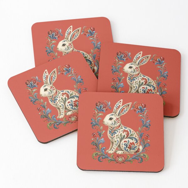 Item preview, Scandinavian Folk Art Rabbit Illustration – Rosemaling Style Design Art designed and sold by MagicMakerPh.