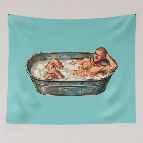 Item preview, Winking Muscular Man in Tub - Retro Comic Art designed and sold by gayishdesign.