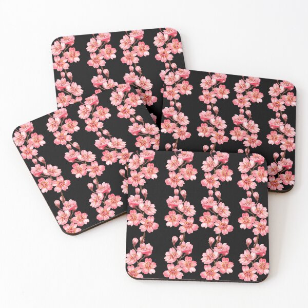 Item preview, ​Pink Cherry Blossom Pattern on Black Japanese Sakura Print designed and sold by ​Jyoti Digital Artist.