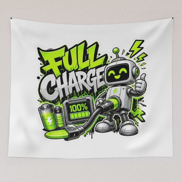 Item preview, FULL CHARGE Cyber Robot Sticker PNG | Neon Tech Graffiti Design | Gaming Energy Vinyl Decal | Futuristic Geek Gift for Laptop & PC Setup designed and sold by Stylestickers55.