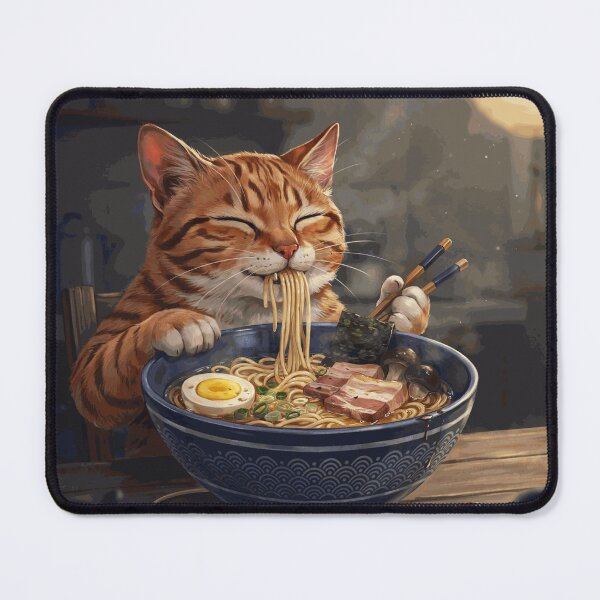Item preview, Funny Orange Tabby Cat Happily Eating a Giant Bowl of Japanese Ramen designed and sold by DarianSutter.