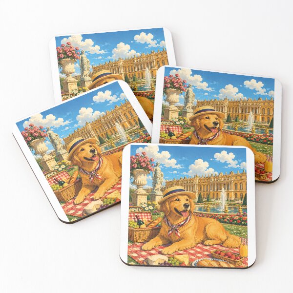 Item preview, Golden Retriever having a picnic in front of the Palace of Versailles designed and sold by Nomad-Paws.