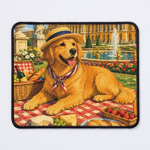 Item preview, Golden Retriever having a picnic in front of the Palace of Versailles designed and sold by Nomad-Paws.