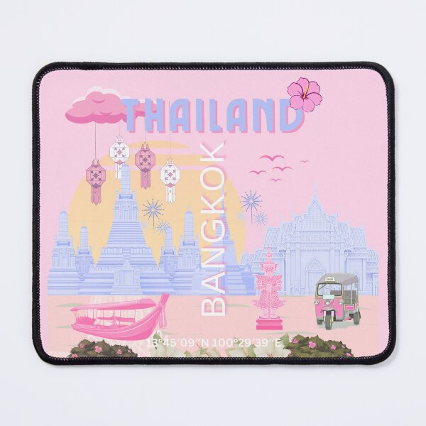 Item preview, Bangkok Thailand Pastel Travel Poster | Cute Thai Temple Wall Art | Pink & Blue Bangkok Illustration designed and sold by Magic Love Art Print.