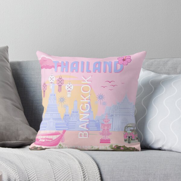 Item preview, Bangkok Thailand Pastel Travel Poster | Cute Thai Temple Wall Art | Pink & Blue Bangkok Illustration designed and sold by Magic Love Art Print.